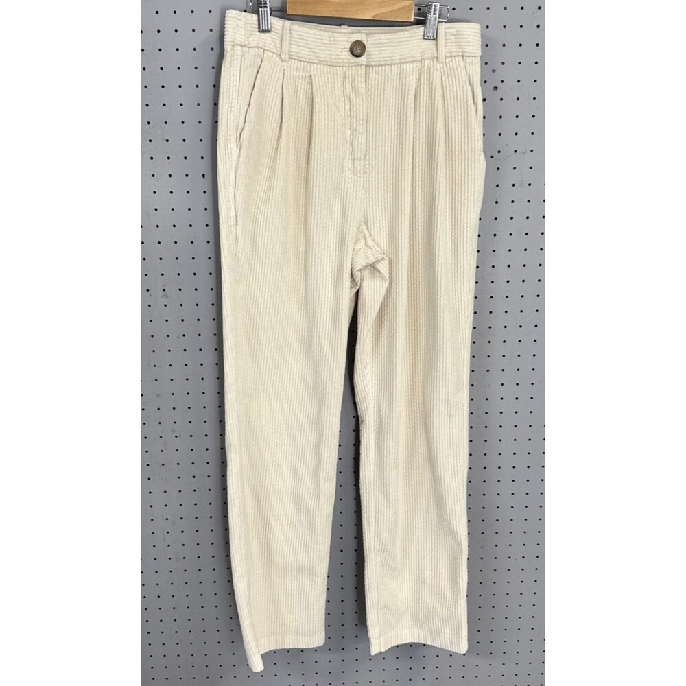 Babaton Aritzia Wide Leg Trouser Pants Cream Size 8 ECOVERO Pleated Corduroy
